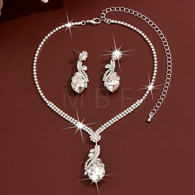 Brass Rhinestone Pendant Necklaces & Stud Earrings Sets for Women WGFE659-03-1