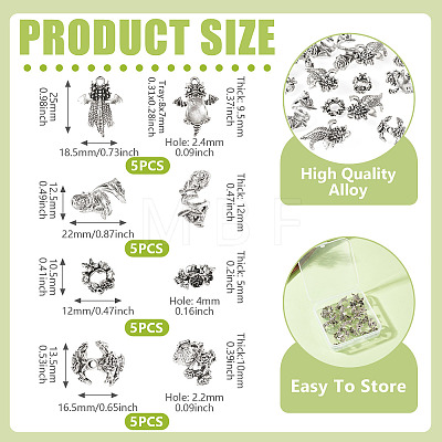 20Pcs 4 Styles Alloy Bead Caps & Spacer Beads & Pendant Cabochons Settings Finding Kits FIND-TA0010-48-1