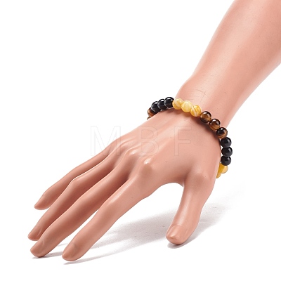 Natural Agate & Tiger Eye & Black Onyx Round Beaded Stretch Bracelet BJEW-JB08400-05-1