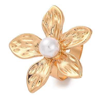 Flower Alloy Open Cuff Rings for Women RJEW-U028-01G-1