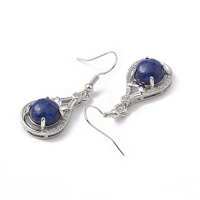 Natural Dyed Lapis Lazuli Teardrop Dangle Earrings with Crystal Rhinestone EJEW-A092-02P-10-1