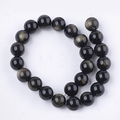 Natural Golden Sheen Obsidian Beads Strands G-S333-8mm-025-1