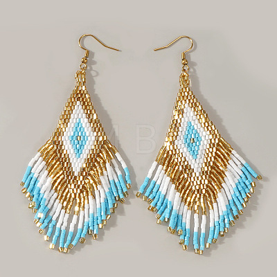 Elegant Handmade Glass Seed Beads Rhombus Tassel Dangle Earrings DT2421-5-1