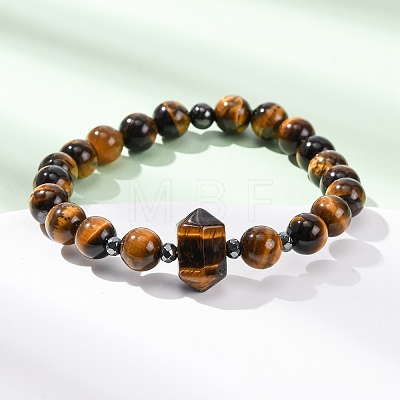 Natural Tiger Eye Beaded Stretch Bracelet for Women BJEW-A145-01E-1
