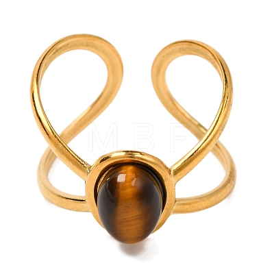 Oval Natural Tiger Eye Finger Rings RJEW-Q822-22G-03-1