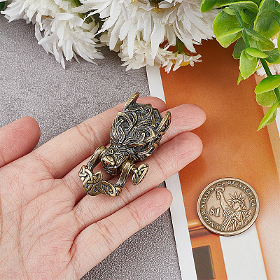 HOBBIESAY 1PC Tibetan Style Wolf Shaped Brass Shackle Clasps FIND-HY0002-78-1