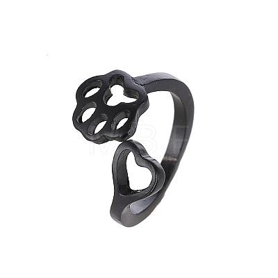 Paw Print with Heart Alloy Cuff Rings for Women WGE50A0-04-1