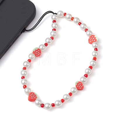 Fruits Polymer Clay & Imitated Pearl & Glass Beaded Mobile Straps HJEW-JM01641-03-1