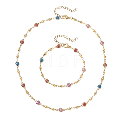 304 Stainless Steel Enamel Chain Necklace & Bracelet Sets SJEW-JS01378-1
