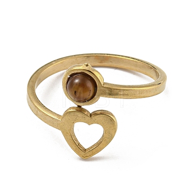 304 Stainless Steel with Natural Tiger Eye Ring RJEW-Z031-01B-02-1