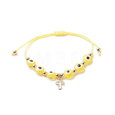 Brass Tiny Cross Charms Braided Beaded Bracelets for Women BJEW-JB08743-1