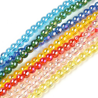 Electroplate Transparent Glass Beads Strands GLAA-T032-T6mm-AB-1