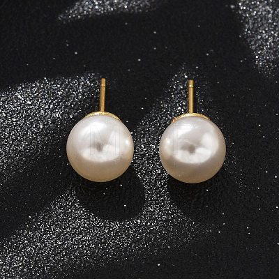 Brass ABS Imitation Pearl Stud Earrings EJEW-B132-01B-G-1