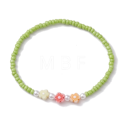 6Pcs 6 Colors Flower Acrylic Stretch Bracelets BJEW-JB10235-02-1