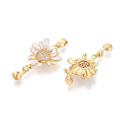 Brass Micro Pave Cubic Zirconia and Enamel Cup Pearl Peg Bails Pin Pendants KK-T079-48G-1