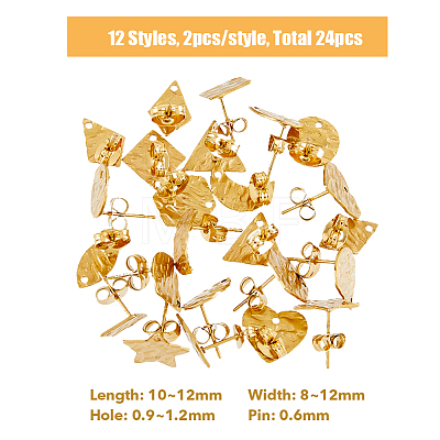 24Pcs 12 Style 304 Stainless Steel Stud Earring Findings STAS-FH0001-76-1