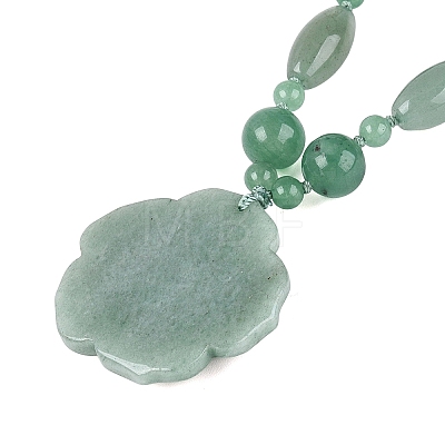 Natural Green Aventurine Flower Pendant Necklaces NJEW-N064-08I-1