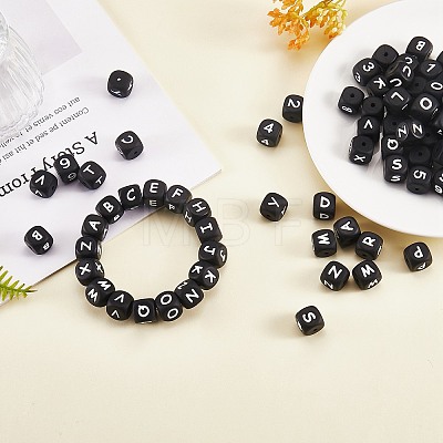 108 Pcs White Cube Silicone Beads Letter Number Square Dice Alphabet Beads with 2mm Hole Spacer Loose Letter Beads for Bracelet Necklace Jewelry Making JX438B-1