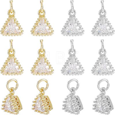 SUPERFINDINGS 12Pcs 2 Colors Brass Clear Cubic Zirconia Pendants ZIRC-FH0001-13-1