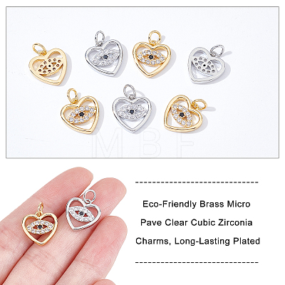  8Pcs 2 Colors Eco-Friendly Brass Micro Pave Clear Cubic Zirconia Charms ZIRC-NB0001-88-1