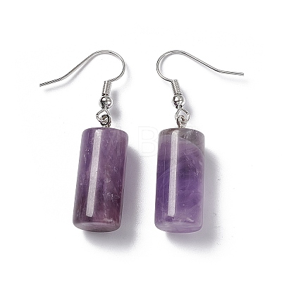 Natural Amethyst Cylindrical Dangle Earrings EJEW-D188-01P-07-1