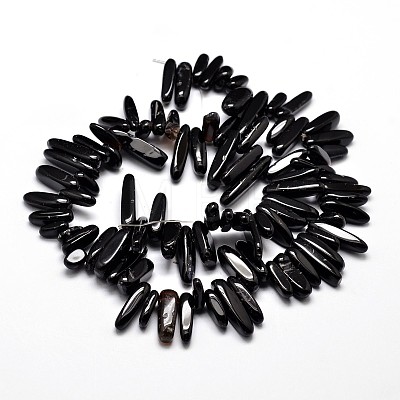 Natural Black Agate Chip Beads Strands G-E271-07-1