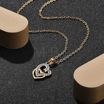 304 Stainless Steel Crystal Rhinestone Heart Pendant Cable Chain Necklaces for Women NJEW-Z056-01E-G-1