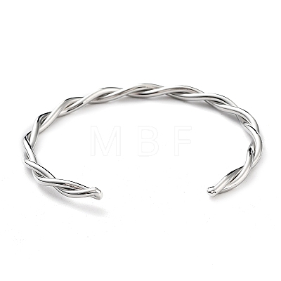 304 Stainless Steel Twisted Rope Cuff Bangles for Women BJEW-P296-01P-1