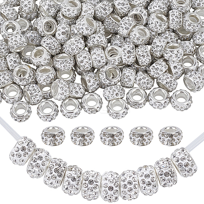 Handmade Polymer Clay Rhinestone European Large Hole Beads with Silver Color Plated Brass Cores FPDL-PA0001-02A-1