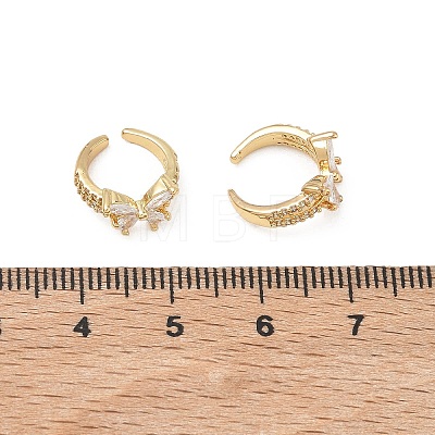 C-Shaped with Butterfly Brass Micro Pave Clear Cubic Zirconia Cuff Earrings EJEW-L316-01G-10-1