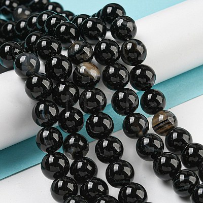 Natural Black Agate Beads Strands G-G391-10mm-01-1