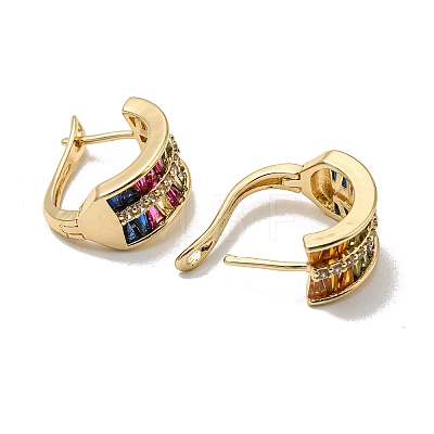 Brass with Colorful Cubic Zirconia Hoop Earrings EJEW-B035-38KCG-1