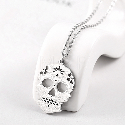 Non-Tarnish Stainless Steel Mexican Candy Skull Pendant Necklaces CQ9422-4-1