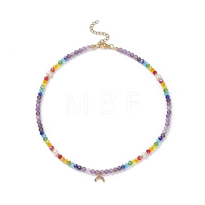 5Pcs 5 Style Colorful Cubic Zirconia Crescent Moon Charm Necklaces Set NJEW-JN04070-1