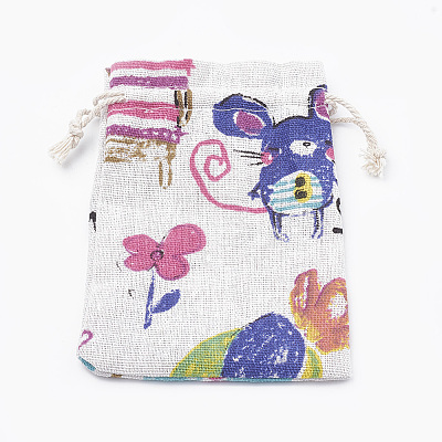 Kitten Polycotton(Polyester Cotton) Packing Pouches Drawstring Bags ABAG-T006-A08-1