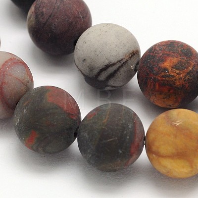 Frosted Round Natural Picture Jasper Beads Strands G-N0166-48-10mm-1