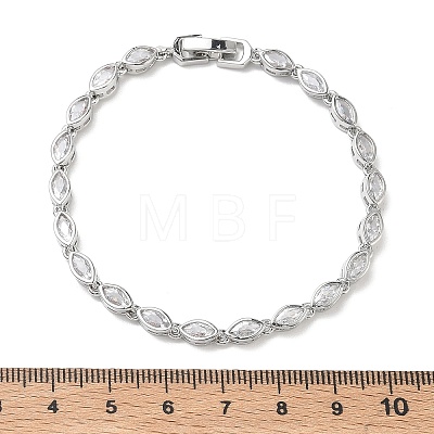 Horse Eye Brass Micro Pave Clear Cubic Zirconia Link Chain Bracelets for Women BJEW-C156-07B-P-1