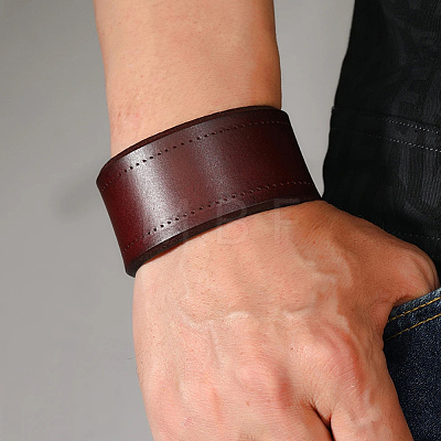 2Pcs 2 Colors Flat Sided Cowhide Leather Cord Bracelets BJEW-CL0001-58-1