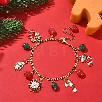 Christmas Sock & Tree & Snowflake Alloy Enamel Charm Bracelets BJEW-JB09526-1