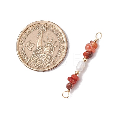 Natural Mixed Stone Chip & Natural Cultured Freshwater Pearl Rice Beaded Connector Charms PALLOY-JF03707-1