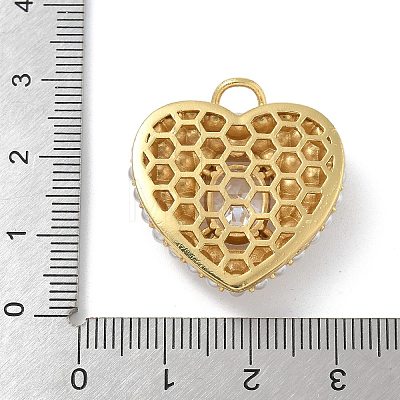 Rack Plating Brass Micro Pave Clear Cubic Zirconia with ABS Plastic Pearl Pendants KK-G515-55G-1