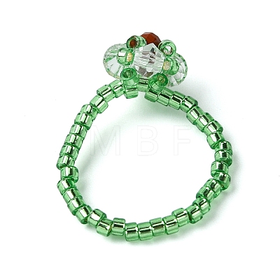 Flower Glass Beads Stretch Finger Rings for Women RJEW-MZ00025-1