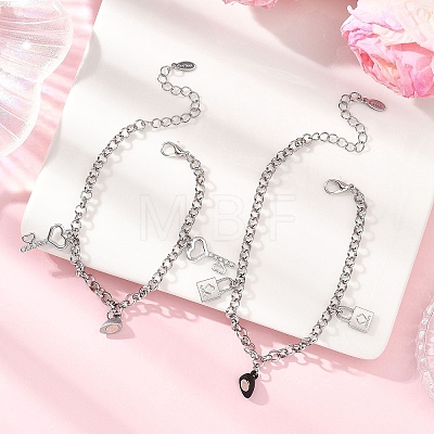 2Pcs 304 Stainless Steel Charm Bracelets BJEW-JB12823-1