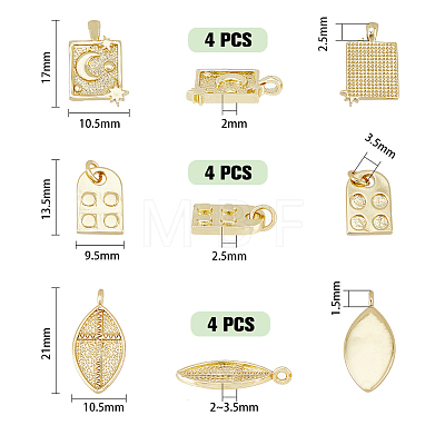 12Pcs 3 Style Eco-Friendly Brass Pendants KK-FH0005-20-1