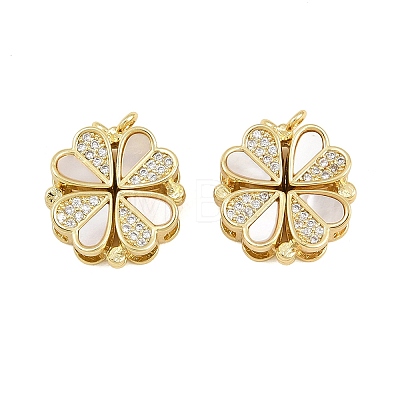 Brass Micro Pave Clear Cubic Zirconia and Natural Shell Connector Charms SH-CBA3723-01G-1