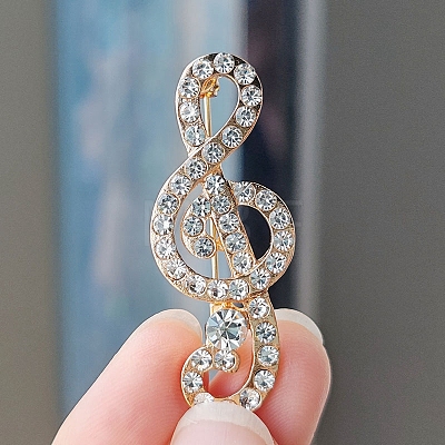 Alloy and Glass Rhinestone Musical Note Brooch PW-WG3A58A-22-1