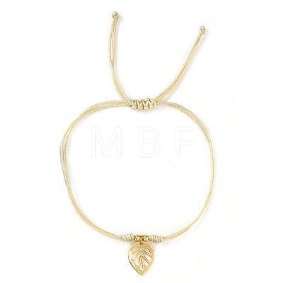 Adjustable Beach Stainless Steel Hollow Leaf Charm Nylon Cord Braided Bracelets RE5461-5-1