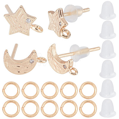 16Pcs 2 Style Brass Stud Earring Findings KK-CN0001-89-1