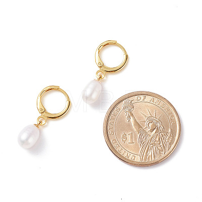 Natural Pearl Beads Drop Huggie Hoop Earrings for Women X-EJEW-JE04757-03-1