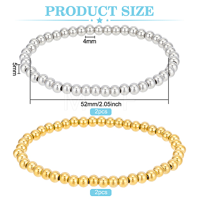 4Pcs 2 Colors 201 Stainless Steel Round Beaded Stretch Bracelets Set for Men Women BJEW-BC0001-15A-1